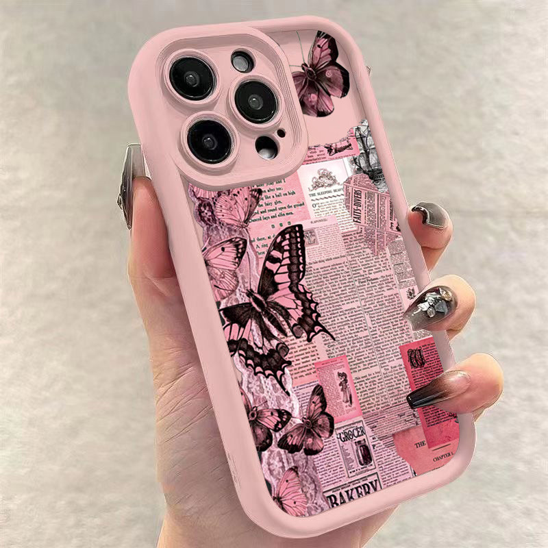 Ốp Cho iPhone 16 11 12 13 14 15 Pro Max Cho iPhone XR X XS Max 7 8 Plus SE2020 2022 Ins Phong Cách Báo Bướm Silicon Mềm Mắt Chống Sốc