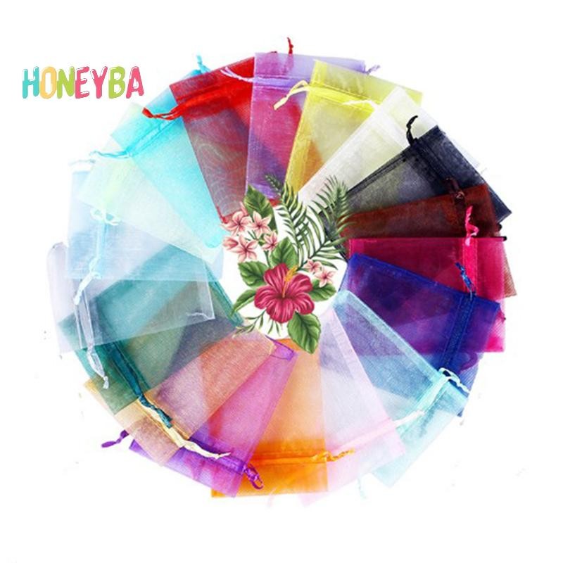 < Honeyba > 100 Chiếc Quà Tặng Giáng Sinh Cưới Có Thể Vẽ Được Túi Organza Trang Sức Bao Bì Màn Hình Hiển Thị