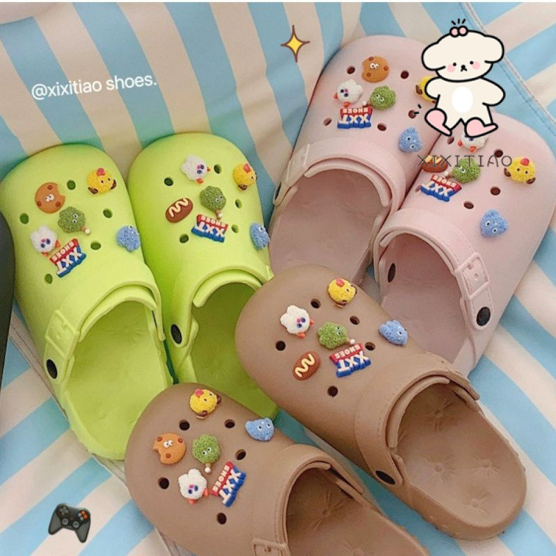 Xixitiao Sandal Sáng Tạo EVA Ngộ nghĩnh Hoạt Hình Dễ Thương Quái Vật Phong Cách Mới Kỳ Nghỉ Baotou Lỗ Giày Mùa Hè Đế Mềm Thoải Mái Mặc Ngoài