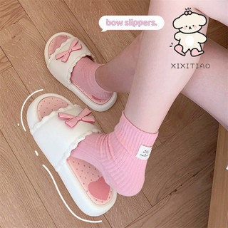 Xixitiao Dép Lê Có Nơ Kiểu Hàn Quốc Thoải Mái Đế Dày Thích Hợp Cho Mùa Hè Và Mặc Thường Ngày