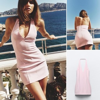 Đầm Zara made in Morocco yếm mini hồng pastel