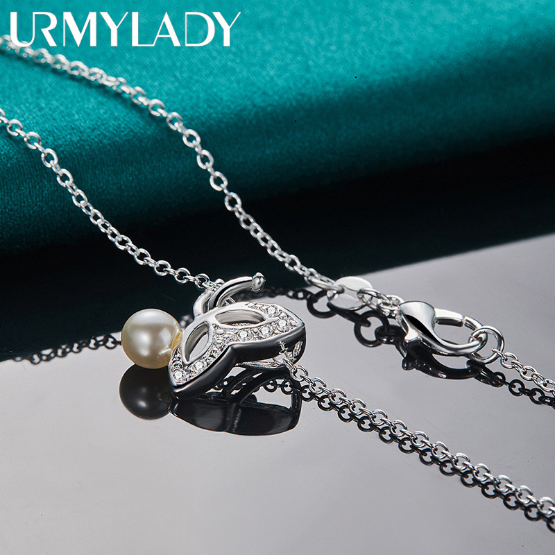 URMYLADY Bạc 925 Bướm Ngọc Trai Mặt Dây Chuyền 16-30 Inch Vòng Cổ Cho Nữ Trang Sức Thời Trang