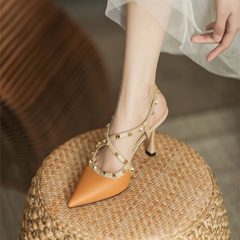 Gợi Cảm Ren Đinh Tán Mũi Nhọn Giày Cao Gót Stiletto Sandal Nữ