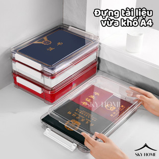 Hộp Nhựa Trong Suốt Đựng Tài Liệu Khổ A4 Hộp Đựng Tài Liệu Có Khóa Nắp Để Bàn Tiện Dụng NGÓI HOME - HD01