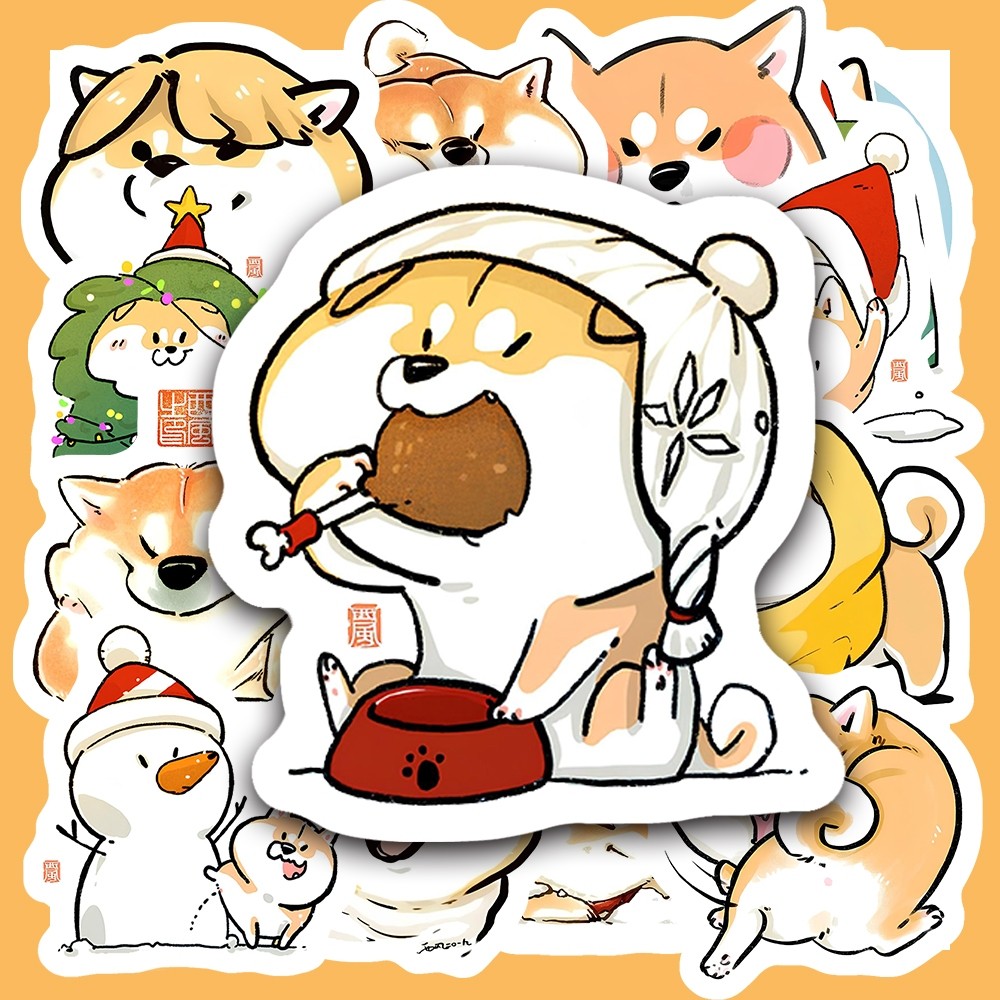 Hộp 25 Miếng Dán Sticker HÌNH SHIBA GIÁNG SINH ĐÁNG YÊU - Chống Thấm Nước Trang Trí laptop, vali - NSX Gì Cũng In