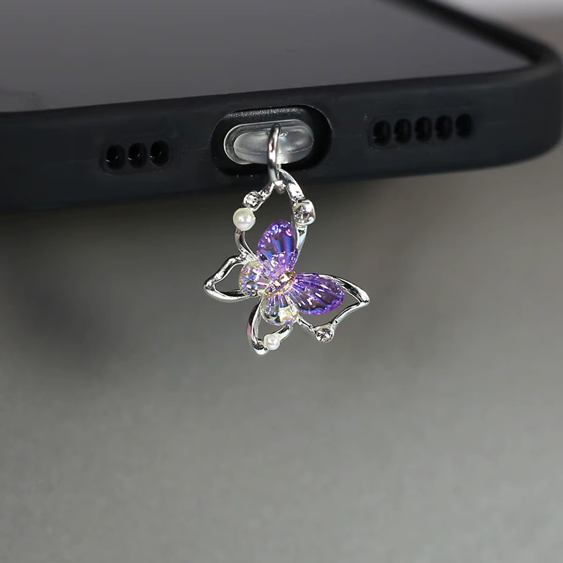 1 Chiếc Mặt Dây Chuyền Điện Thoại Bướm Dễ Thương Cắm Bụi Tương Thích Cho IPhone Và Android Cổng Sạc Điện Thoại