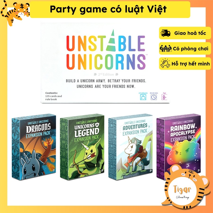 [Luật Việt] Boardgame Cardgame Unstable Unicorns Tiếng Anh bộ mở rộng Uncut Dragon Rainbow NSFW Legend Tigar