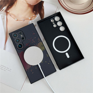 Ốp lưng cho Samsung S25 S24 S23 S22Ultra S25U, ốp điện thoại doanh nhân từ tính bằng sợi carbon cao cấp Kevlar