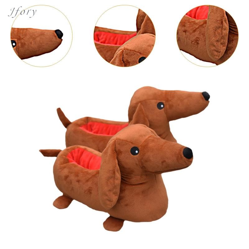 Dachshund Dép Ấm Áp Thu Đông Sàn Dép Nhà Giày Hoạt Hình Chống Trượt Trượt Giày Dép Cotton Cho Nữ