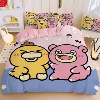 G13 Pokemon Pikachu Psyduck 4IN1 Ga trải giường Vỏ chăn gối Bộ chăn ga gối Bộ đồ giường Phòng ngủ gia đình Bộ đồ có thể giặt được G13