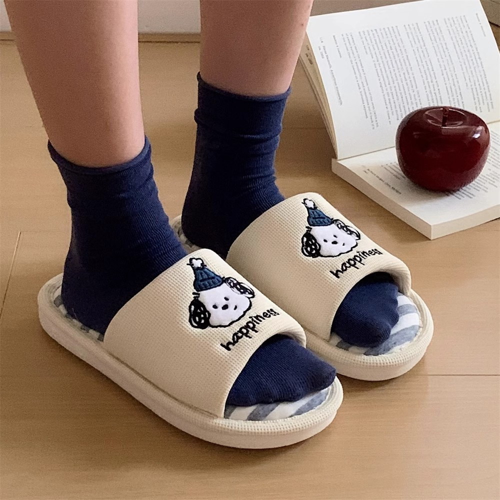 Xixitiao Dép Chó Con Dễ Thương Vải Lanh Cotton Nam Nữ Sọc Nhà Hút Mồ Hôi Giày Xuân Hè