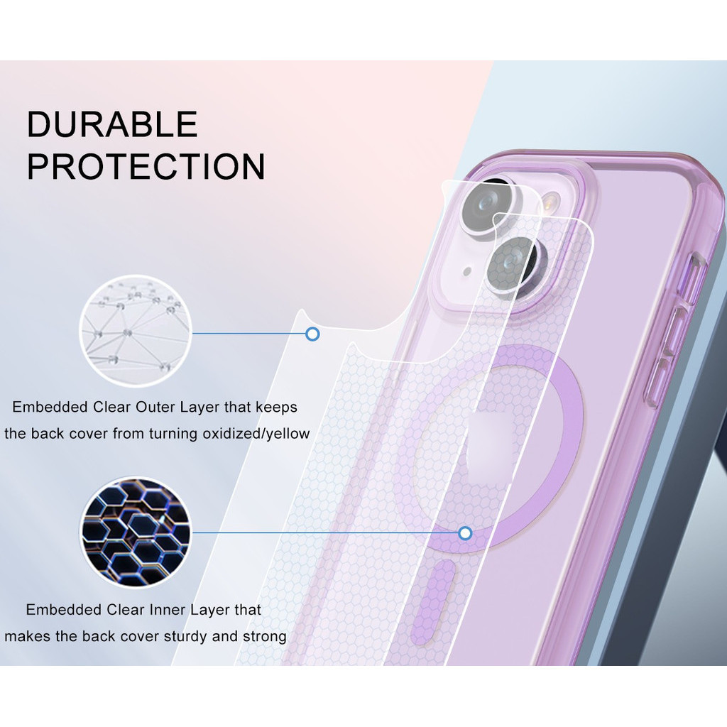 Ốp điện thoại từ tính toàn diện 3 trong 1 cho Iphone 15 14 13 12 11 Pro Max 15 Plus Vỏ sạc không dây dày Vỏ chống sốc Màu tím trong suốt Bảo vệ mạnh hơn có nắp trước