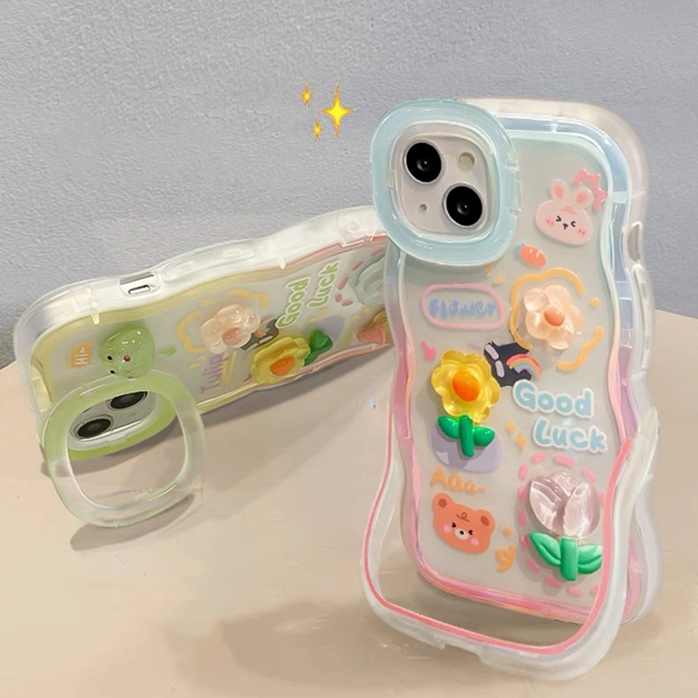 Lập Thể Tulip Duffy Waves Hai Chiều Stealth Giá Đỡ Ốp Lưng Điện Thoại iPhone 17ProMax 16Plus 15 14 13 12 11 Bảo Vệ Toàn Diện Chống Sốc Bảo Vệ Bìa Mềm