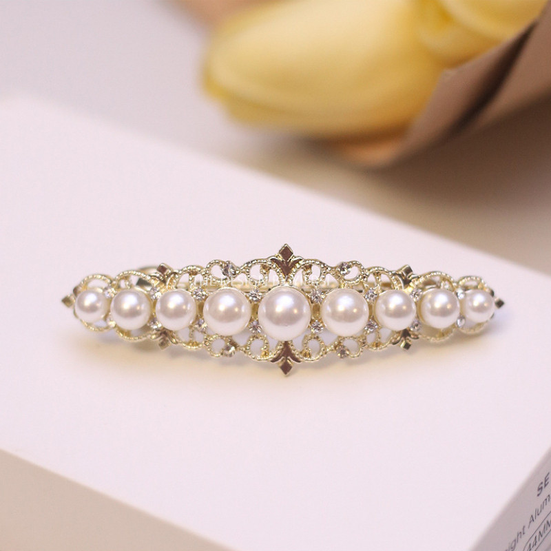 Mauropoli [Sẵn Sàng] Kẹp Mùa Xuân Pháp Thanh Lịch Giả Ngọc Trai Retro Tinh Tế Nửa Tie Kẹp Tóc Kích Thước Nhỏ Kẹp Tóc Ngang Phụ Kiện Tóc