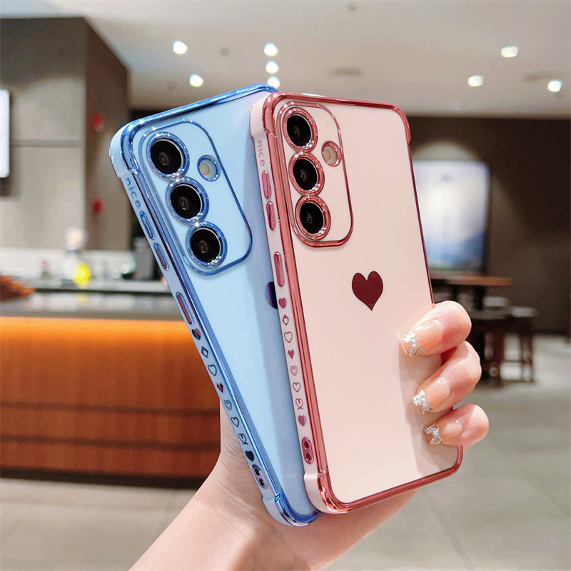 Ốp Mạ Sang Trọng Cho Samsung Galaxy S24 S23 S22 Ultra S23 Plus S21 S20 S23 FE Love Heart Side Pattern Vỏ Điện Thoại Chống Sốc