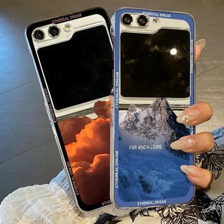 Hoàng Hôn Tuyết Họa Tiết Núi Ốp Lưng Điện Thoại Samsung Galaxy Z Flip 5 Flip 4 Flip 3 Gấp Cứng PC Trong Suốt Dành Cho Samsung Galaxy Z Flip4 Flip5 Flip3