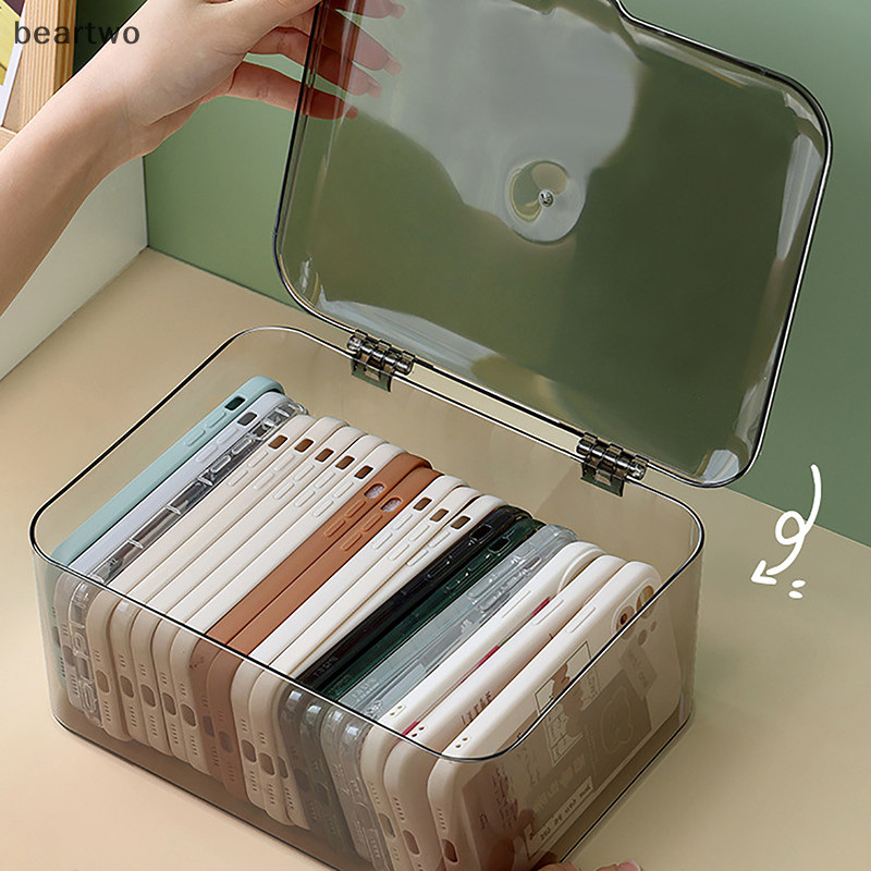 < Beartwo > Giỏ đựng đồ lặt vặt bằng Acrylic Giá đỡ điện thoại Ins Hộp đựng điện thoại trong suốt Hộp lưu trữ có nắp đậy Máy tính để bàn tại nhà Đẹp