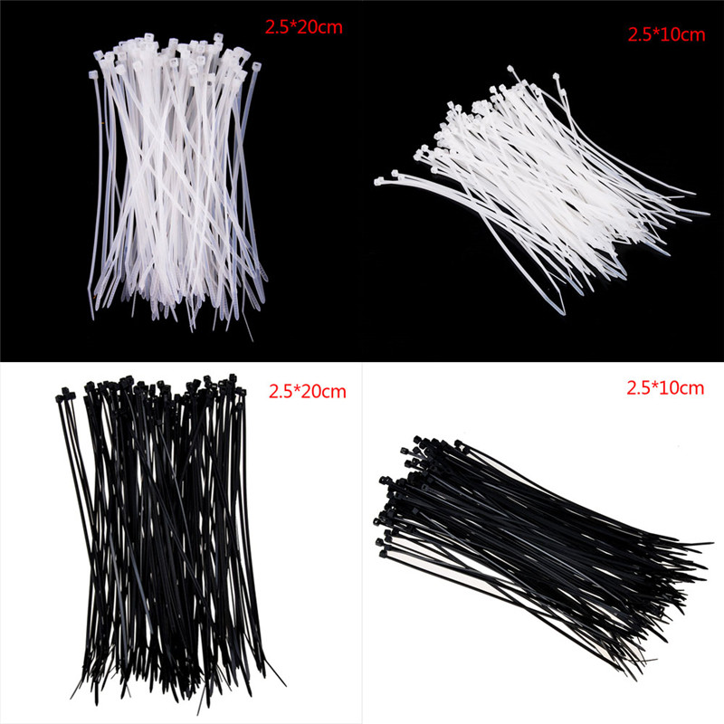 < Beartwo > 100 Chiếc Thắt Lưng Trắng Đen Dây Cáp Zip Dây Tự Khóa Dây Buộc Cáp Nylon Đẹp