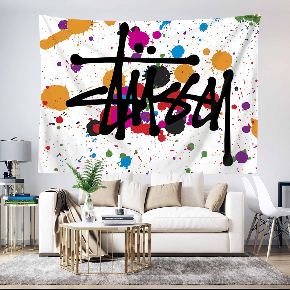 Nghệ Thuật Stussy Logo Tấm Thảm Treo Tường Có Kẹp Tấm Thảm Polyester Phòng Ngủ Treo Tường Tấm Thảm Trang Trí Nhà Cửa