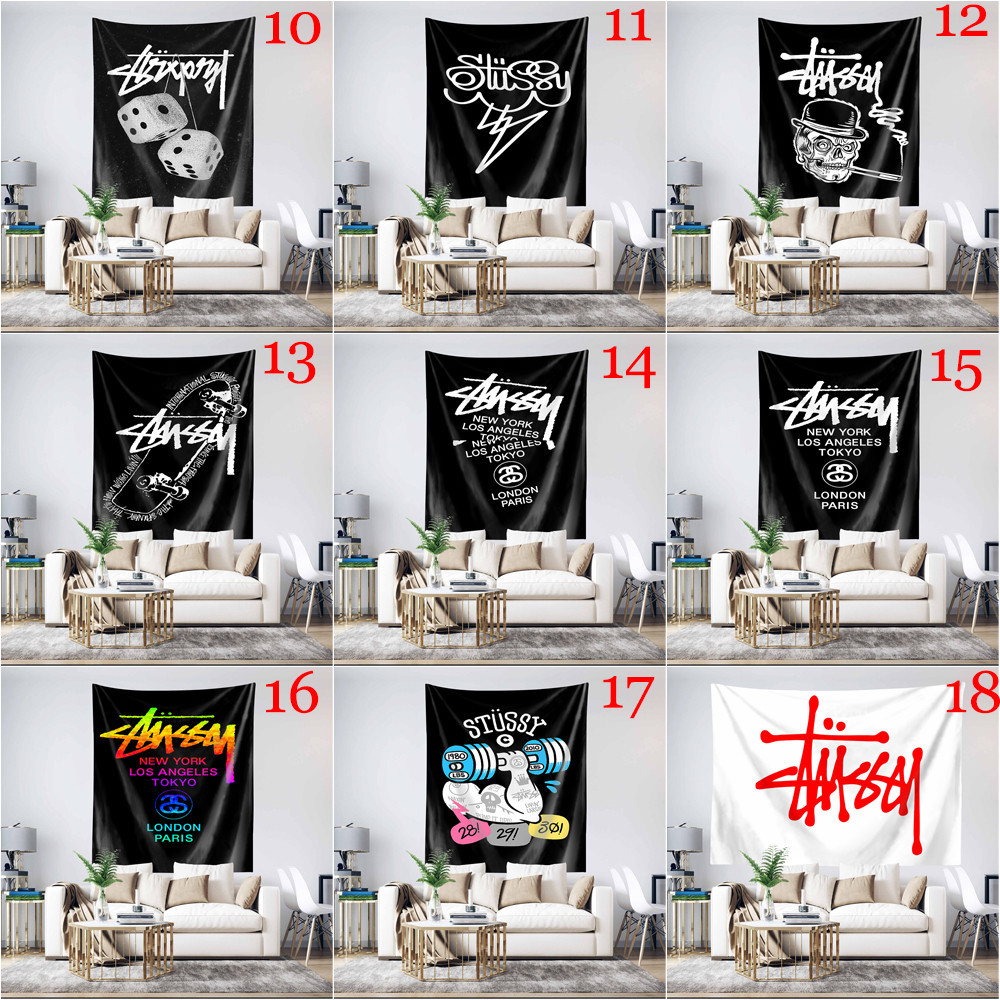 Nghệ Thuật Stussy Logo Tấm Thảm Treo Tường Có Kẹp Tấm Thảm Polyester Phòng Ngủ Treo Tường Tấm Thảm Trang Trí Nhà Cửa
