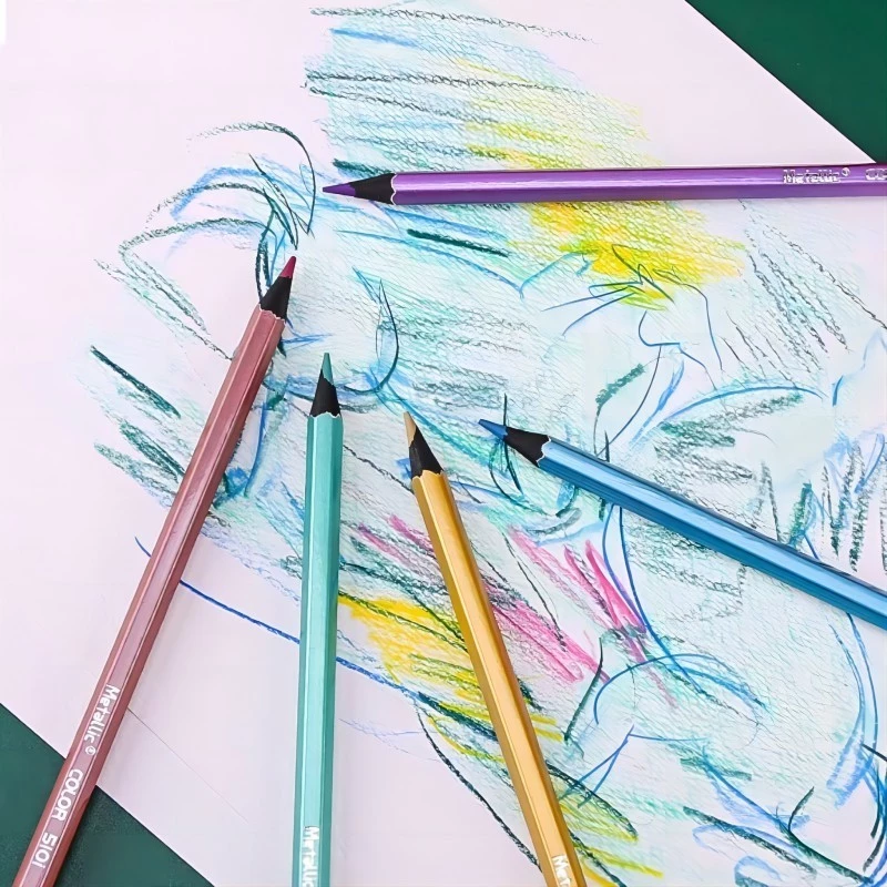 Anglemark 12 / 18 Màu Kim Loại Màu Bút Chì Bộ Không Độc Hại Màu Vẽ Bút Chì Màu Kim Loại Graffiti Màu