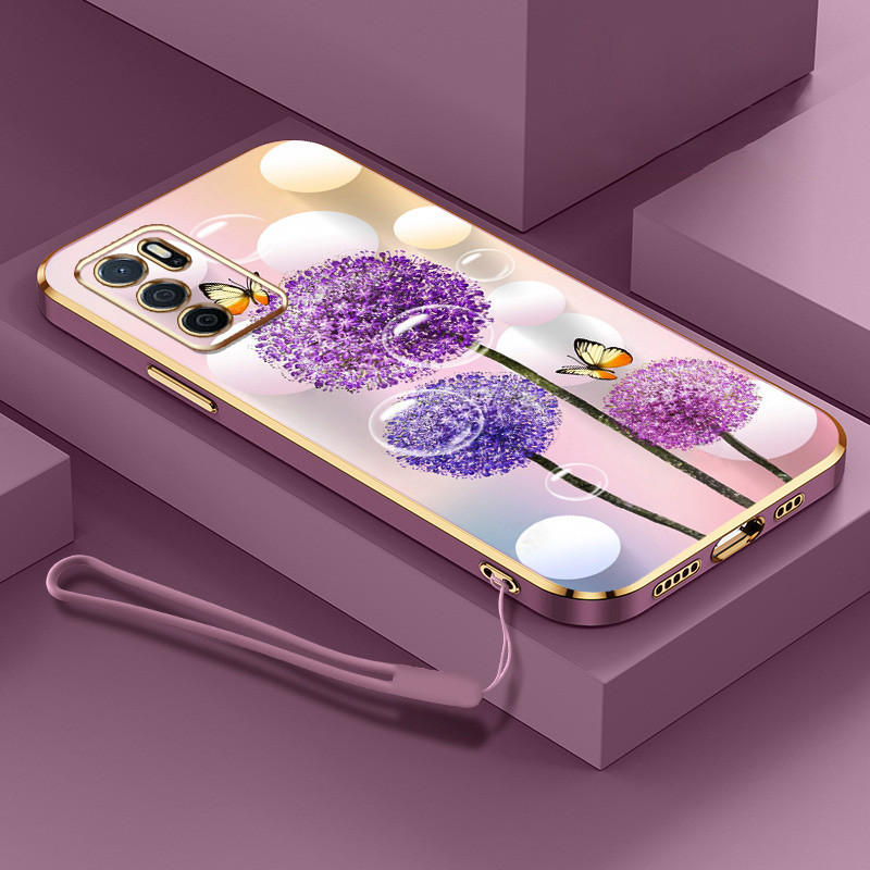 Ốp Điện Thoại YBD Cho OPPO Reno 12 Pro Reno 12F Realme C65 4G A3 Pro (Ấn Độ) Họa Tiết Hoa Bồ Công Anh Và Bướm Viền Vuông Vỏ Mềm Tinh Tế Có Dây Buộc