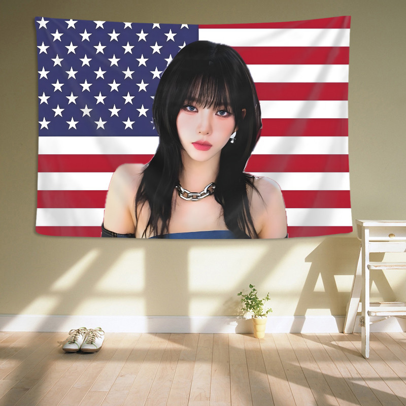 Aespa Karina Cờ Mỹ Tấm Dán Tường Có Kẹp Polyester Tấm Thảm Phòng Ngủ Treo Tường Tấm Thảm Trang Trí Nhà Cửa