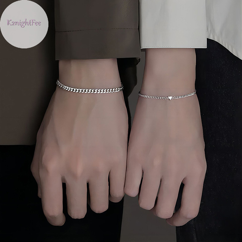 K2nightfee Bộ Vòng Tay Inox Thời Trang Đơn Giản Cho Cặp Đôi Unisex Nam Nữ Tình Yêu Pha Lê Trái Tim Bạc Dây Xích Vòng Tay Trang Sức Quà Tặng VN