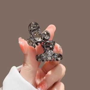 Mauropoli [Sẵn sàng] Kẹp kẹp pha lê màu đen tinh tế Kích thước nhỏ Cảm giác cao cấp Tóc gãy Nổ Kẹp bên Kẹp tóc Kẹp tóc Đầu sau Kẹp tóc Nữ