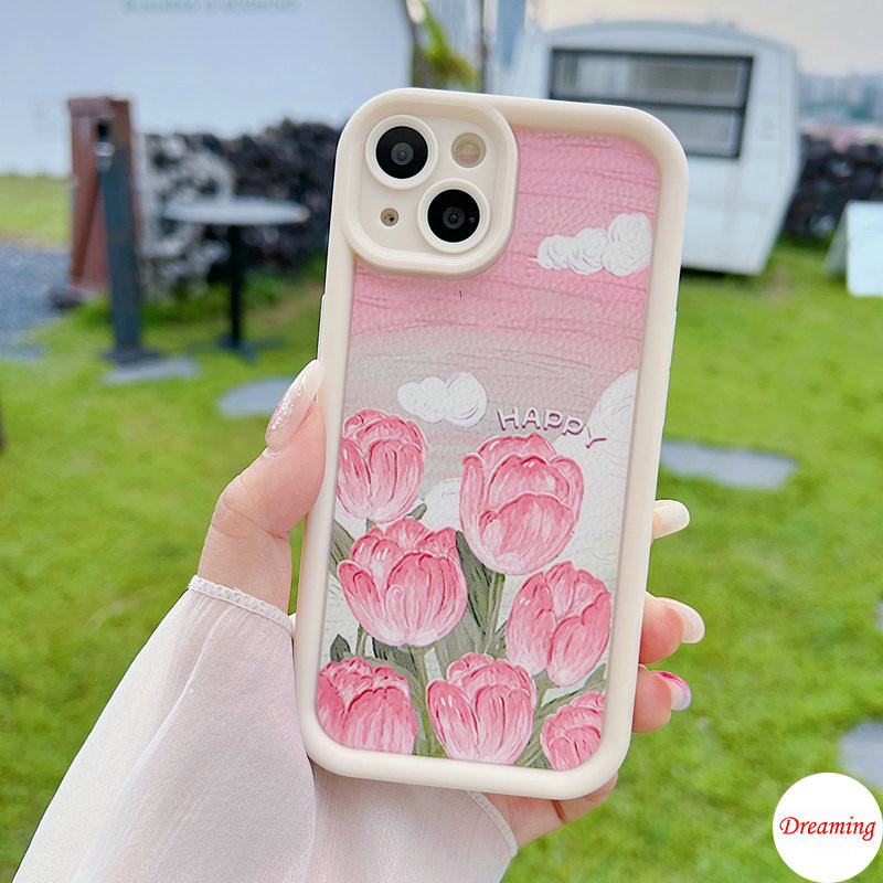 Ốp Lưng Cho VIVO Y04 Y03 Y02 Y100 Y18 Y17 Y16 Y15 Y12 Y19S Y51 Y50 Y78 Y29 Y28 Y27 Y22 Y21d Y20 Y39 Y38 Y36 Y35 Y30 Thiết Kế Mắt Thiên Thần Chống Rơi Họa Tiết Hoa Tulip Hồng Và Lá