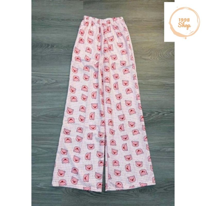 Tổng họp Sét Bộ Quần Ống Suông heo Hồng + kèm áo Phông ICON xám form rộng chất cotton
