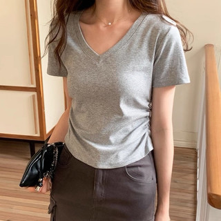 Áo Thun Tay ngắn babytee cổ tim rúm eo