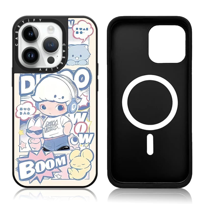 Casetify X DIMOO Manga Hút từ tính Vỏ IPhone Gương đen & bạc IPhone 16 15 14 13 12 Pro Max Plus Ốp điện thoại cứng có hộp khắc logo