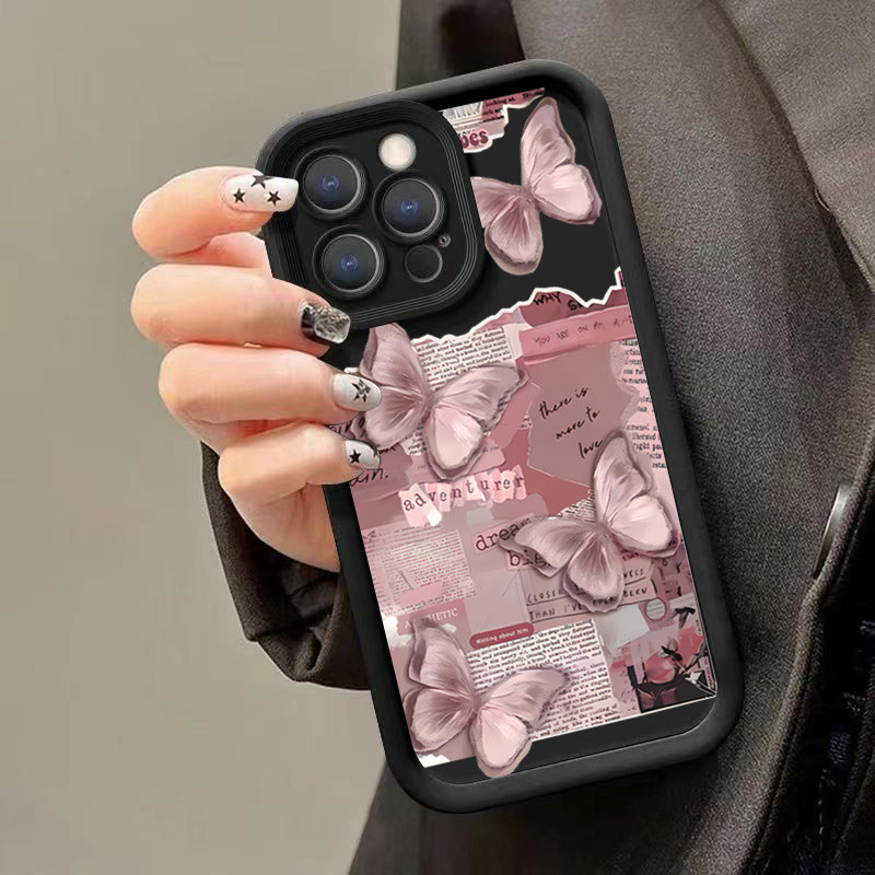 Ốp Cho iPhone 16 11 12 13 14 15 Pro Max Cho iPhone XR X XS Max 7 8 Plus SE2020 2022 Ins Phong Cách Báo Bướm Silicon Mềm Mắt Chống Sốc