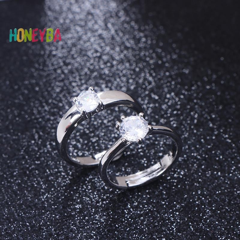 < Honeyba > 1 Cặp Đôi Cổ Điển Có Thể Thay Đổi Kích Thước Nhẫn Đính Hôn Nam Nữ Kim Cương Giả Có Thể Điều Chỉnh Quà Tặng Lễ Tình Nhân