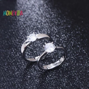 < Honeyba > 1 Cặp Đôi Cổ Điển Có Thể Thay Đổi Kích Thước Nhẫn Đính Hôn Nam Nữ Kim Cương Giả Có Thể Điều Chỉnh Quà Tặng Lễ Tình Nhân