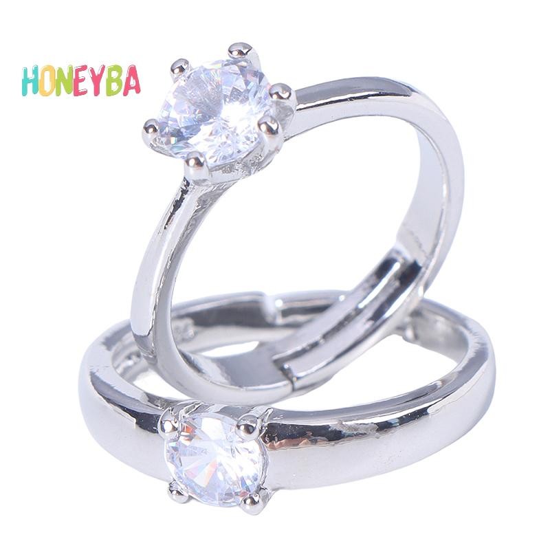< Honeyba > 1 Cặp Đôi Cổ Điển Có Thể Thay Đổi Kích Thước Nhẫn Đính Hôn Nam Nữ Kim Cương Giả Có Thể Điều Chỉnh Quà Tặng Lễ Tình Nhân