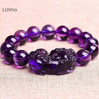 Luimo Vòng tay thạch anh tím với Pixiu Wealth Beast Crystal Beads Vòng tay SBS