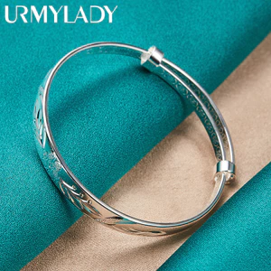 URMYLADY Bạc 925 Khắc Có Thể Điều Chỉnh Lắc Tay Cho Nữ Đính Hôn Thời Trang Quyến Rũ Trang Sức