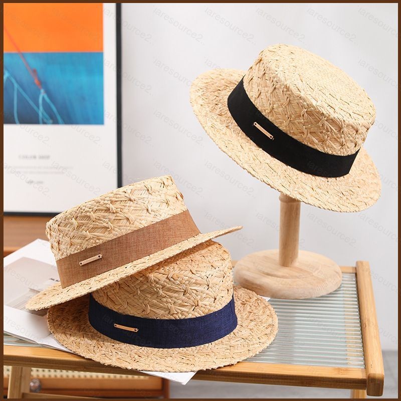 Sq2 2025 mới phong cách Hepburn Raffia mũ rơm mùa hè Pháp bên bờ biển phẳng trên bãi biển ngày lễ mũ chống nắng