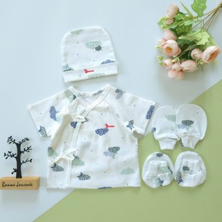 Set áo sơ sinh 4 món ngắn tay mùa hè chất thun cotton cho bé 3-6kg