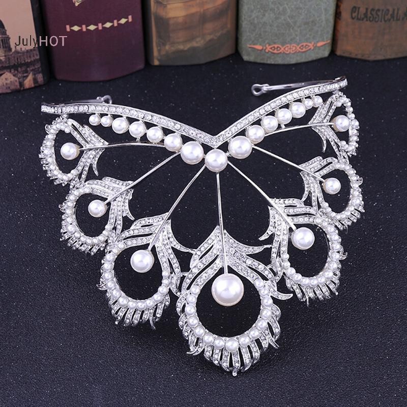 Julyhot Handmade Ngọc Trai Cô Dâu Pha Lê Tiara Tóc Lớn Vương Miện Cuộc Thi Đảng Băng Đô Massivedeals