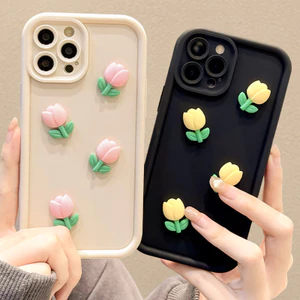 Ốp Điện Thoại Tulip Đơn Giản Cho iPhone 16E 16 Pro Max 15 14 Plus 13 12 Mini 11 Pro Max X XR XS Max 8 7 6 6s Plus SE 2020 2022 Vỏ Dễ Thương Mùa Xuân Hoa Tươi Chống Sốc Ốp Lưng Mềm