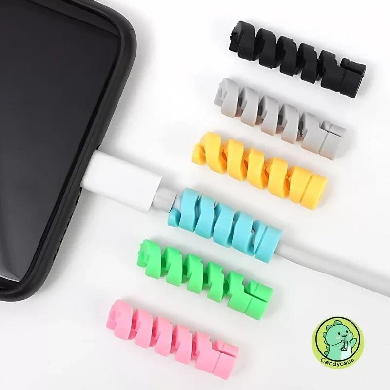 1 Chiếc Màu Ngẫu Nhiên Bảo Vệ Cáp Đa Năng Dữ Liệu Silicon Xoắn Ốc Cuộn Dây Dây Cáp Tổ Chức Cho iPhone USB Sạc Cáp Bảo Vệ