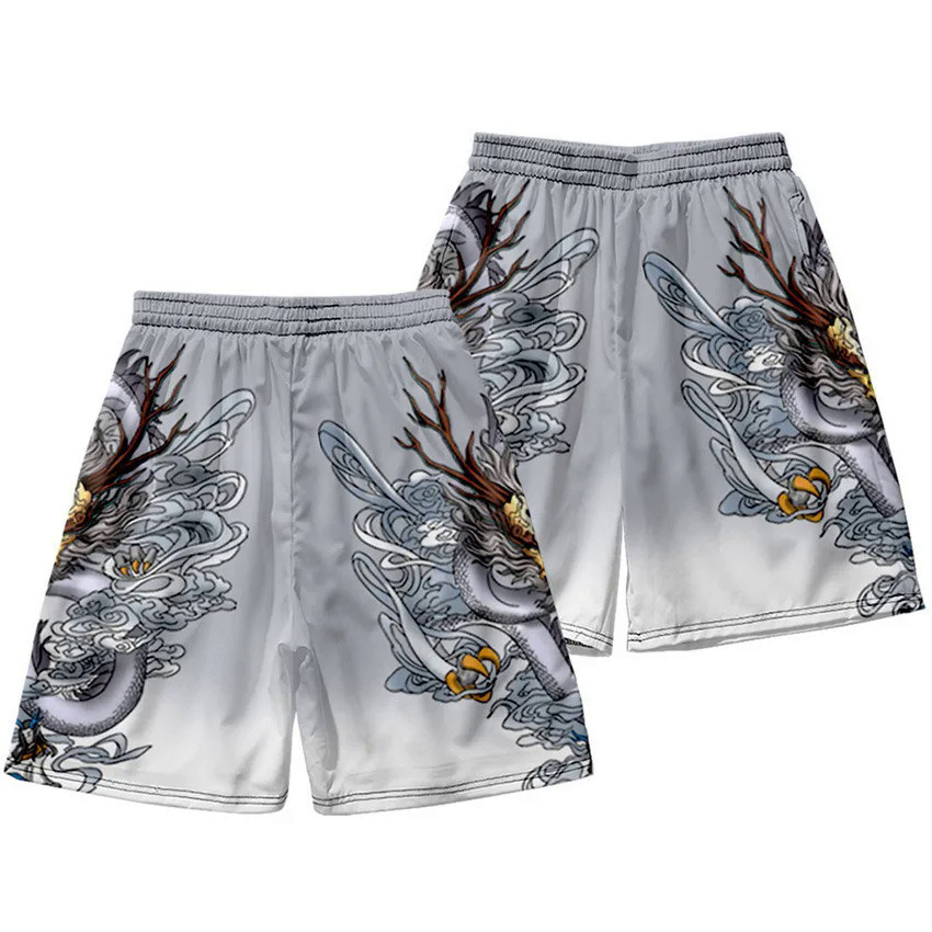 Quần short đi biển in hình rồng Trung Quốc mùa hè Quần thể thao Bermuda Quần short thể thao thời trang