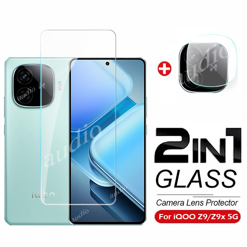 Phim bảo vệ toàn màn hình kính cường lực 2In1 có bảo vệ ống kính máy ảnh cho IQOO z9 z9X 5G 2024 Phim bảo vệ màn hình điện thoại cho IQOO z9 z9X Z 9 X 9x iQOOZ9 iQOOZ9x 5G