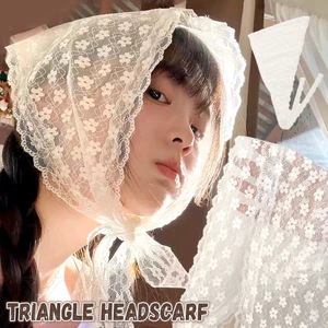 Phụ Kiện Tóc Phổ Biến - Băng Đô Tam Giác Ren Hoa Nữ - Khăn Đầu Phong Cách Mục Vụ - Xuân Hè Thời Trang Pháp Ngọt Ngào - Du Lịch Ảnh Bandana Turban
