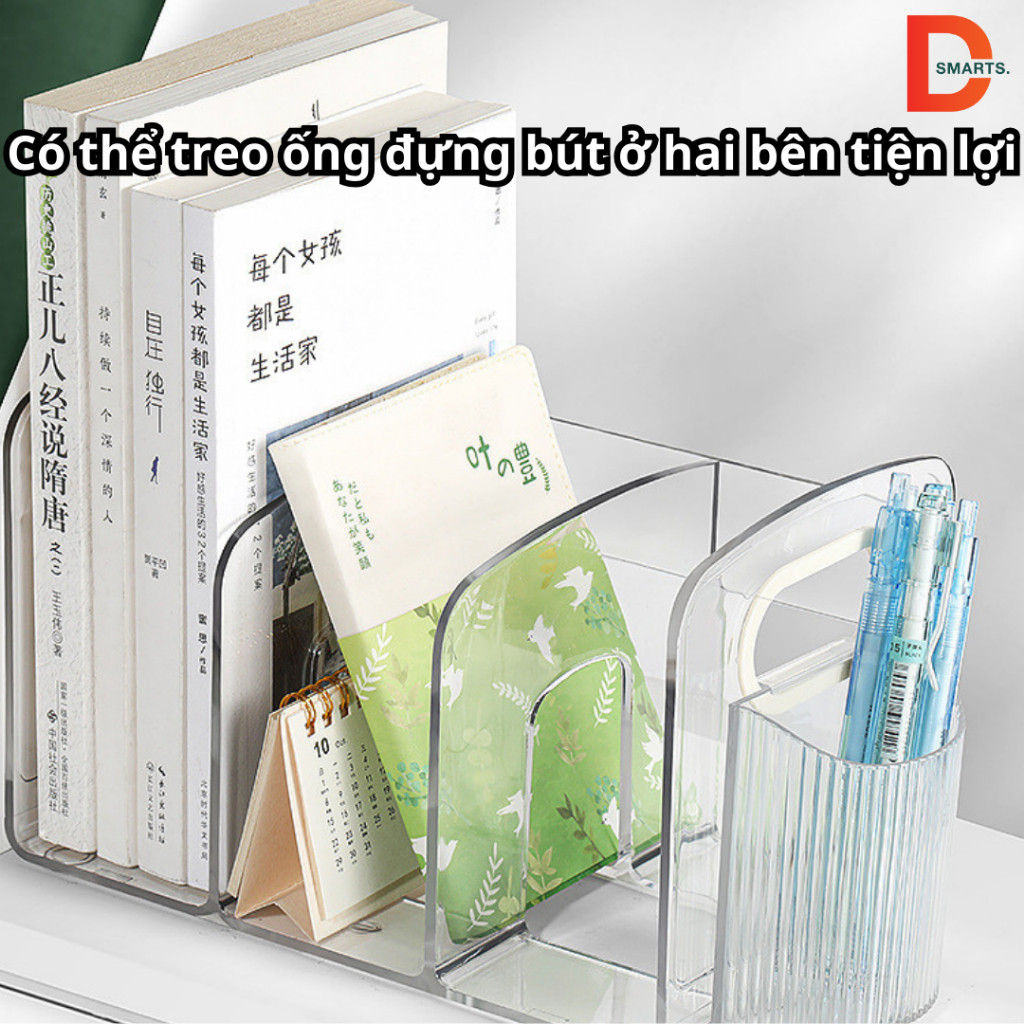 Kệ đựng sách để bàn trong suốt nhiều ngăn chất liệu Acrylic dày dặn, cao cấp có tay cầm