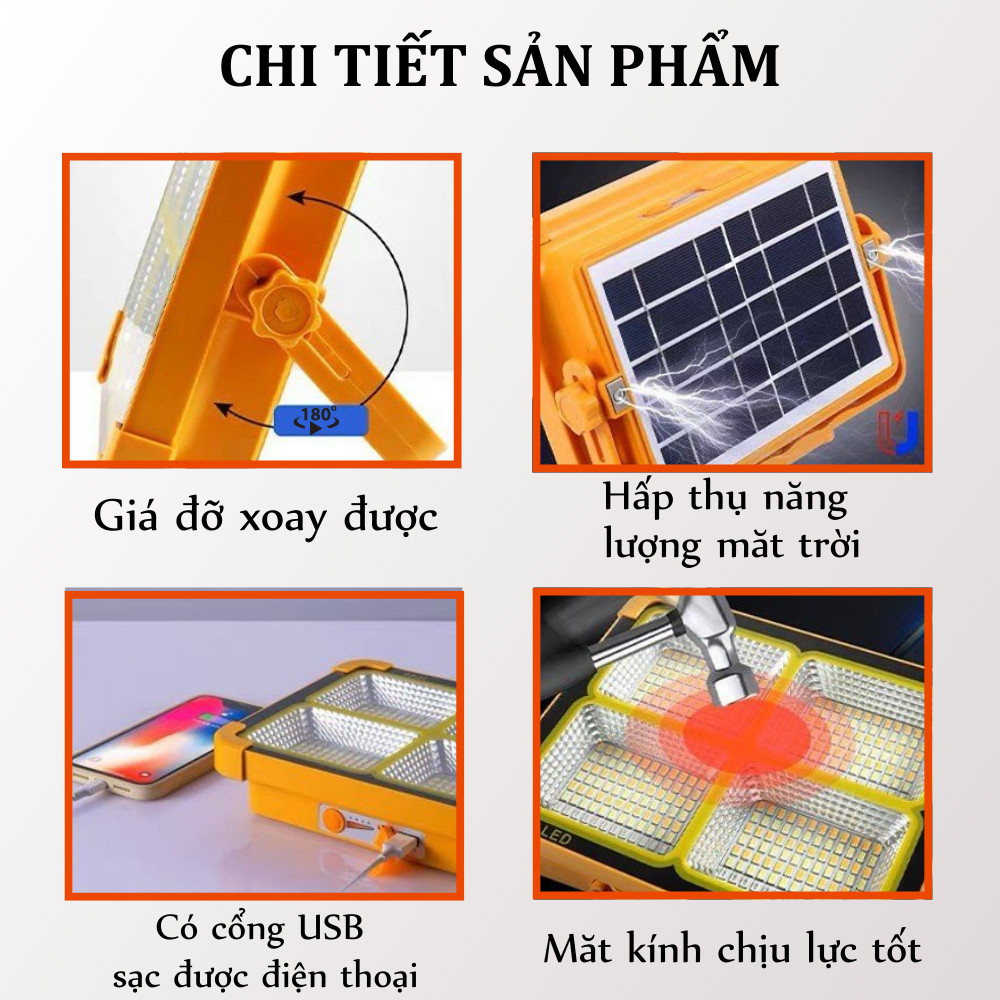 Đèn LED Năng Lượng Mặt Trời Đa Năng Cầm Tay GONGYI 300W Đèn Tích Điện Chống Nước Đổi Màu Pin 9000mAH