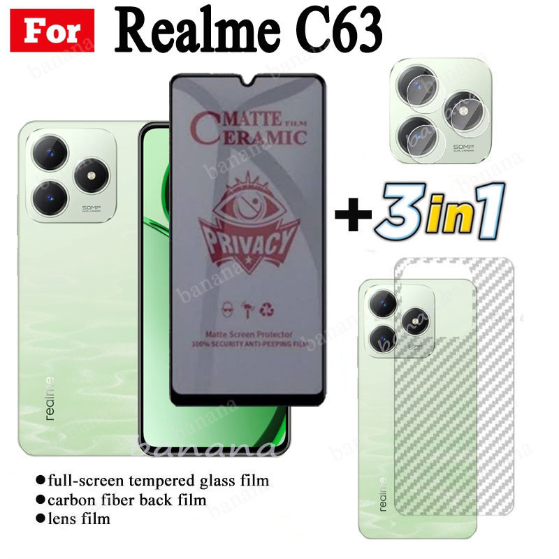 3 TRONG 1 Realme C63 Phim Gốm Sứ Chống Gián Điệp Riêng Tư Cho Realme C67 C65 C53 C51 Ống Kính Máy Ảnh Kính Bảo Vệ Màn Hình Và Phim Mặt Sau